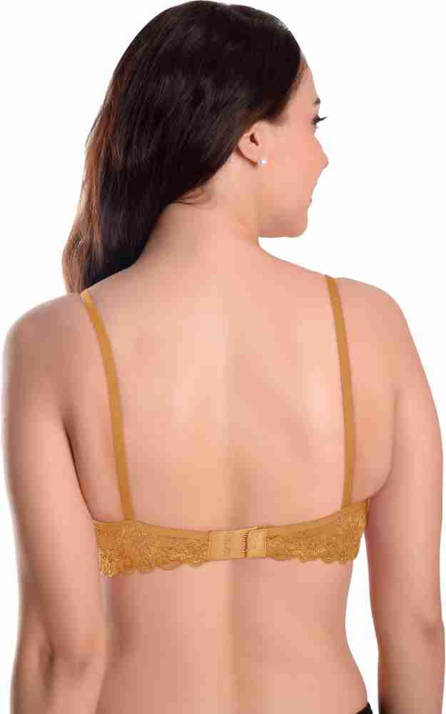 Buy Featherline Women Beige Floral Lace Pack of 3 T-shirt Bra (34B