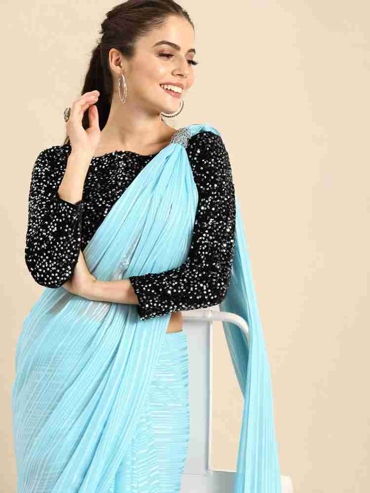 Buy ZINLORIZ Solid/Plain Bollywood Satin Blue Sarees Online @ Best