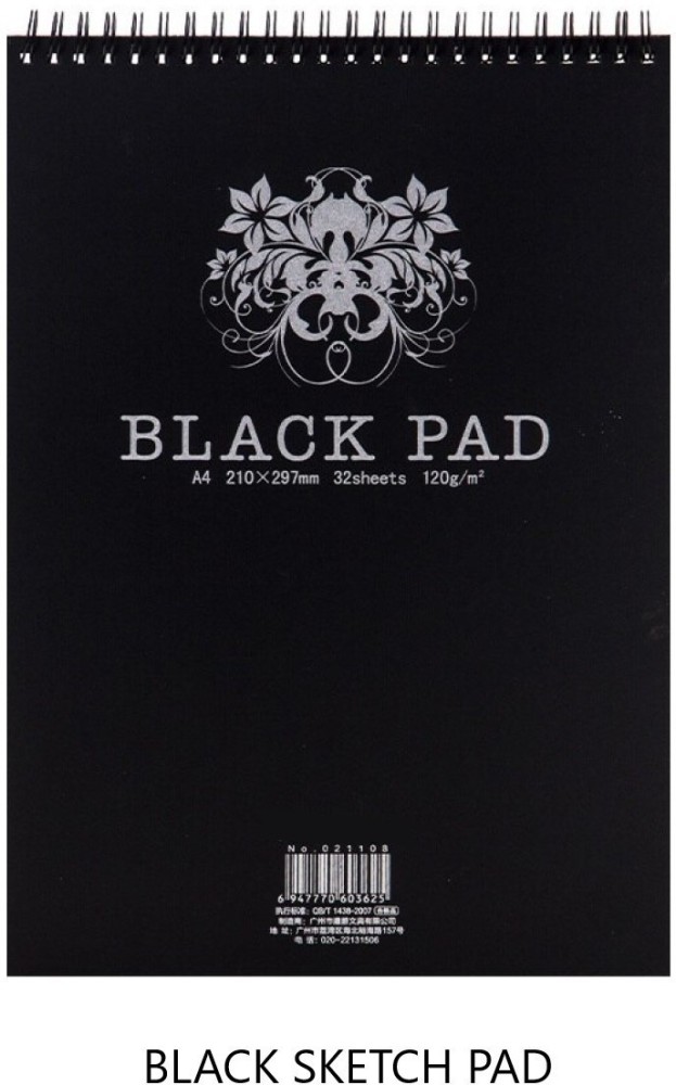 ARTRACK Black Drawing Paper Sketch Pad for Pencil Acrylic Marker Opaque  Inks Gouache and Pastels Wire Bound 120 GSM 210 x 297 mm Black 64  pages 32 Sheets Sketch Pad Price in