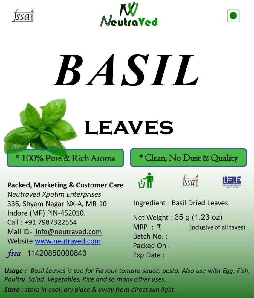 NeutraVed Basil Dried Leaves 35g Price in India Buy NeutraVed