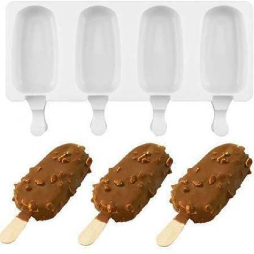 Popsicle Molds, 4 Cavities Homemade Ice Cream Mold Reusable Easy Release Ice  Pop Molds & 50 Wooden Sticks