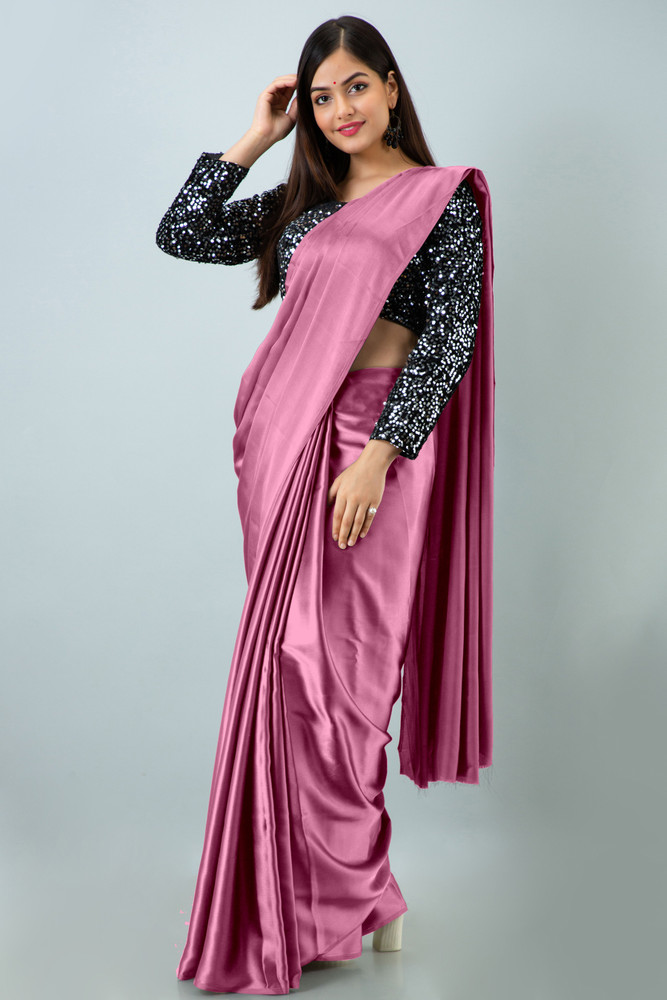Winsome Satin Silk Plain Saree With Four Color Sequence Work Blouse Online  | forum.iktva.sa