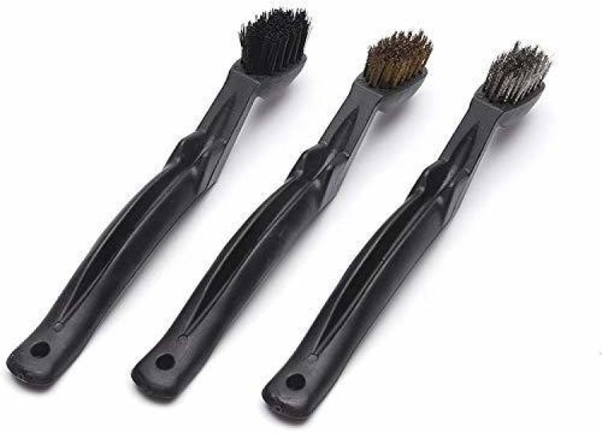 Wire Brush, 3pcs Stove Cleaning Brush Tool Set Deep Cleaning  Nylon/Brass/Stainless Steel Bristles with Curved Handle Grip for Rust, Dirt  & Paint Scrubbing