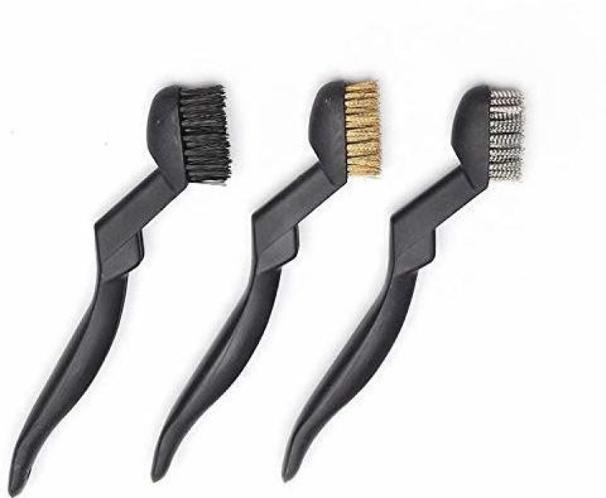 Wire Brush, 3pcs Stove Cleaning Brush Tool Set Deep Cleaning  Nylon/Brass/Stainless Steel Bristles with Curved Handle Grip for Rust, Dirt  & Paint Scrubbing