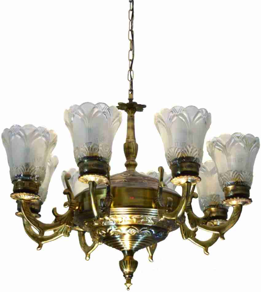 8Lt Vintage bronze brass Pineapple lamp chandelier crystal prism