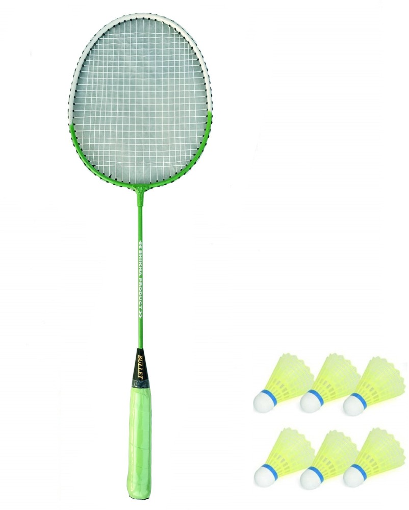 Petrox Singal BadMinton Racket Set of 2 with 6 Plastic Shuttlecock Multicolor Strung Badminton Racquet
