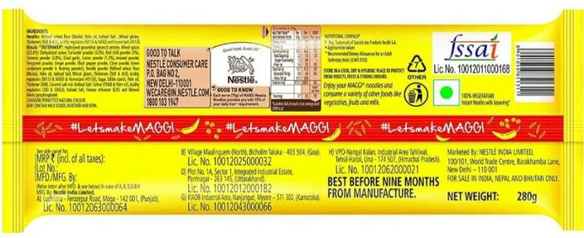 Buy Nestle Maggi 2 Minute Masala Instant Noodles 280g Online