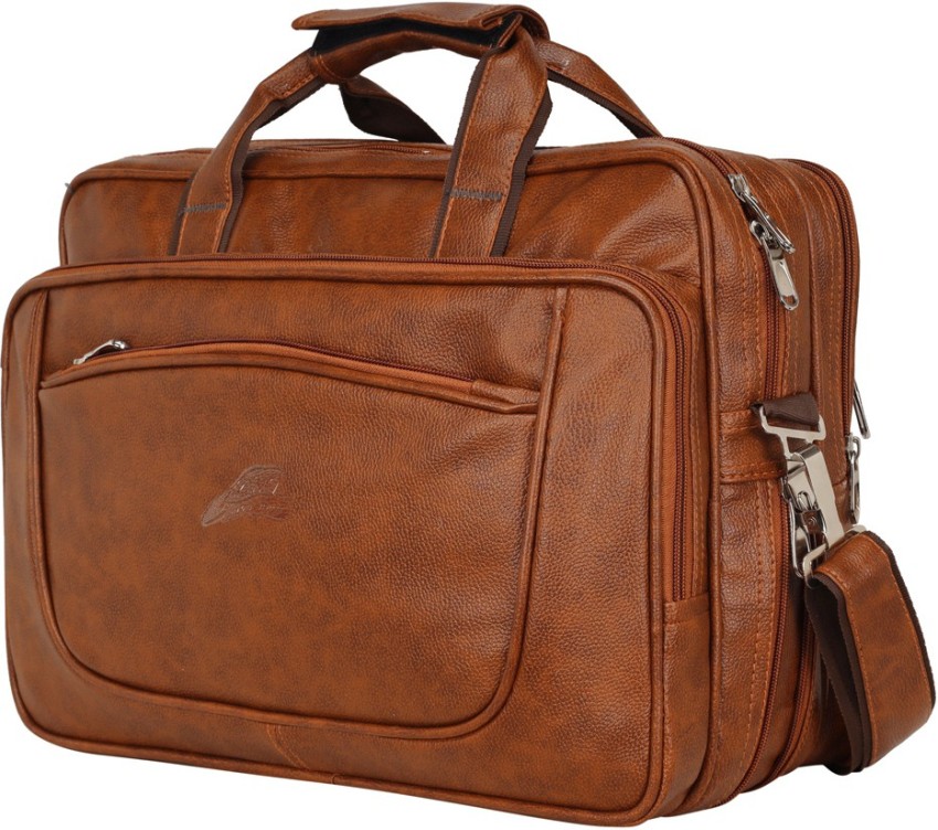 Leather World Pu Leather Expandable 15.6 inch Laptop Bag Office Bag for Men  and Women Briefcase- Brown