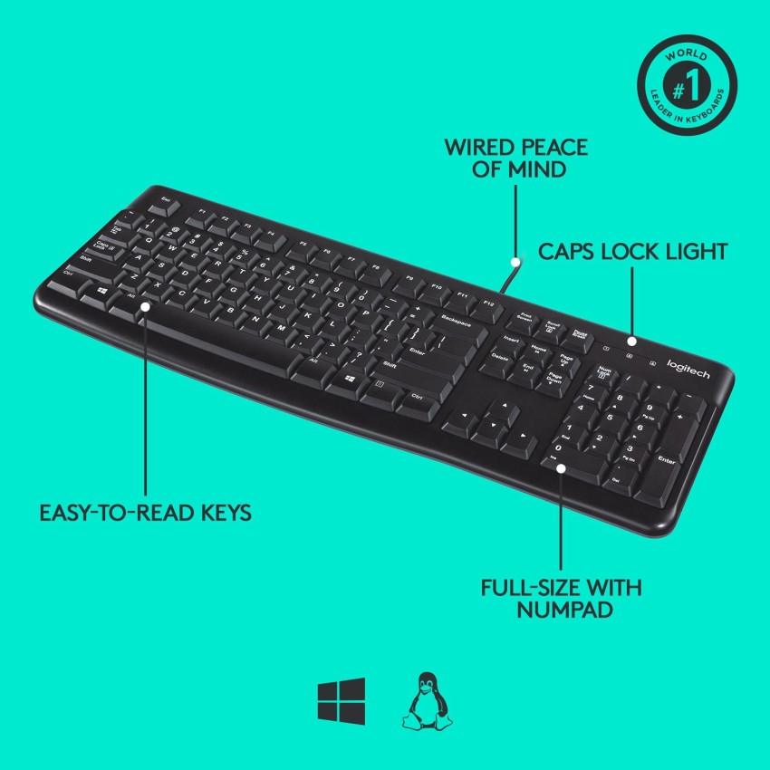 Logitech K120 / Full-Size, Spill-Resistant, Curved Bar Wired USB Desktop Keyboard - : Flipkart.com