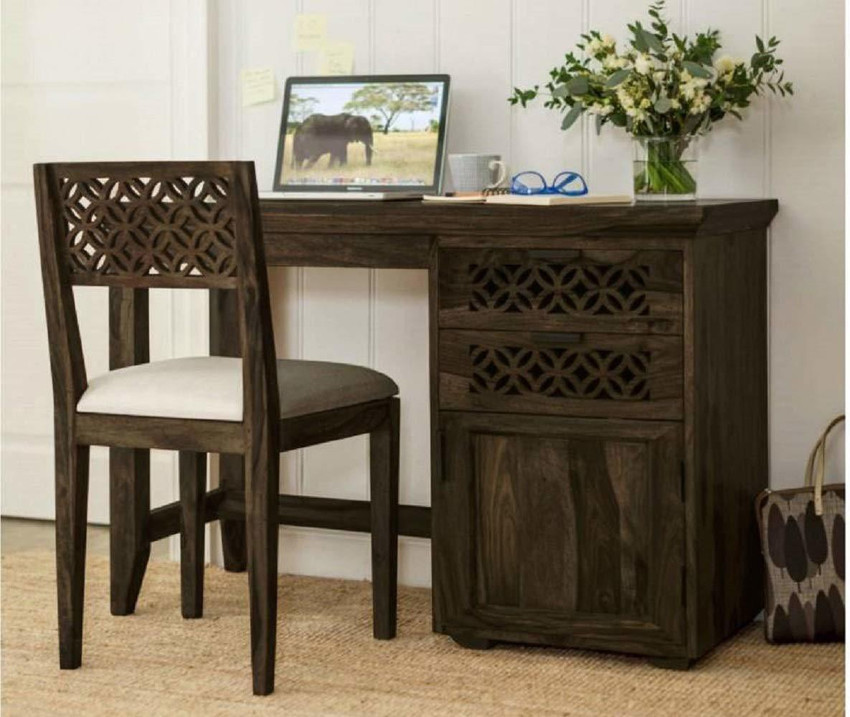 CHITRA FURNITURE Sheesham Wood Study Office Table Finish Walnut
