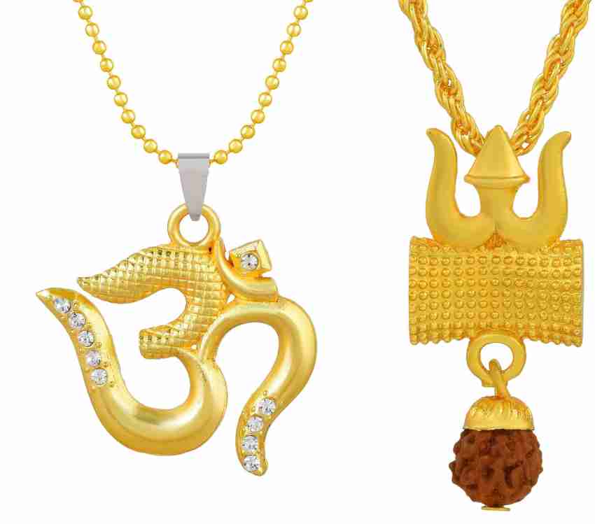 TRISHUL-OM GOLD PLATED PENDANT WITH SHINY BRASS CHAIN FOR PART WEAR AND  DAILY WEAR FOR WOMAN AND MENS – kunjika creaction – Live your style
