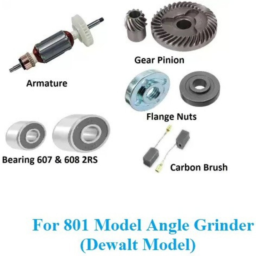 GSK Cut® DW801# 4”Angle Grinder Spare Parts – Armature, Gear Pinion,  Bearing, Carbon Brush & Flange Nut