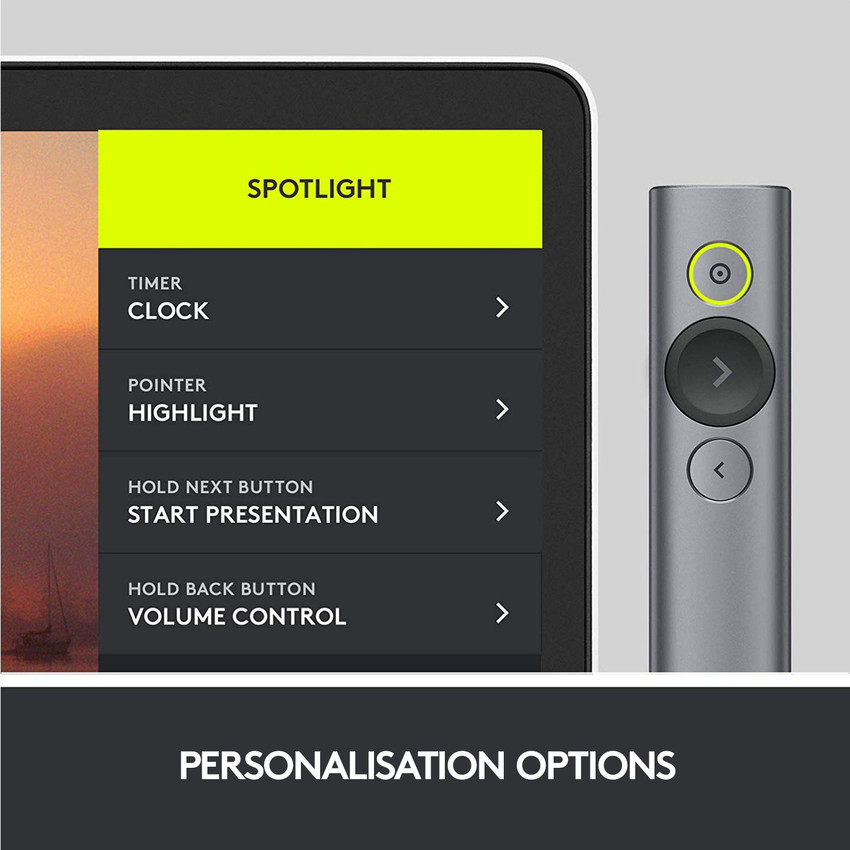 Logitech Spotlight 2.4 GHz and Bluetooth, USB-Receiver, Laser Pointer Connectivity Wireless Presentation Remote Presenter Logitech Spotlight 2.4 GHz and Bluetooth, USB-Receiver, Laser Pointer Connectivity Wireless Presentation Remote Presenter