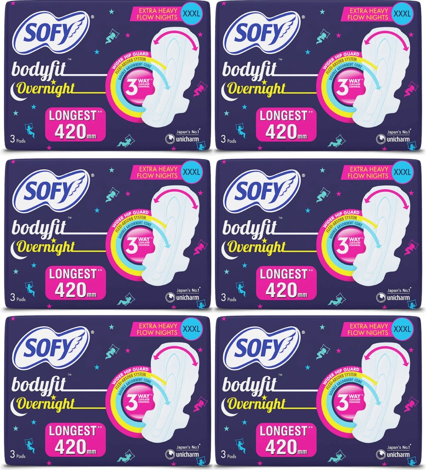 Buy Sofy Sanitary Pads - Body Fit Overnight, Xxxl 3 pcs Pouch Online at  Best Price. of Rs 89 - bigbasket