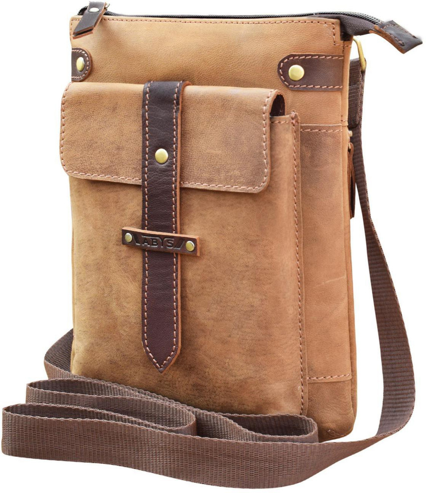 ABYS Tan Sling Bag 100 Genuine Leather Trendy And Stylish Hand Messenger Cross Body Shoulder Sling Bag For Men And Women