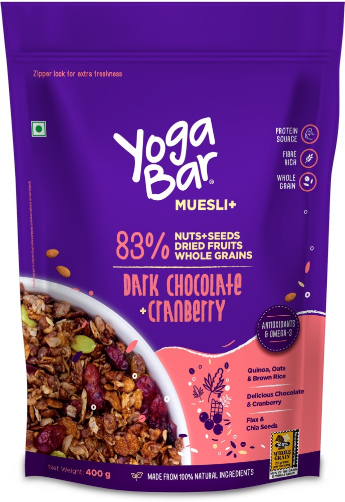 Yogabar Dark Chocolate & Cranberry Muesli Pouch Price in India