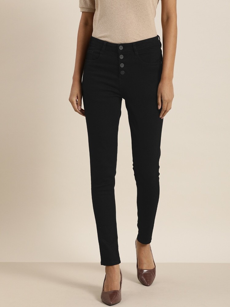 High Waisted Button Front Skinny Jeans