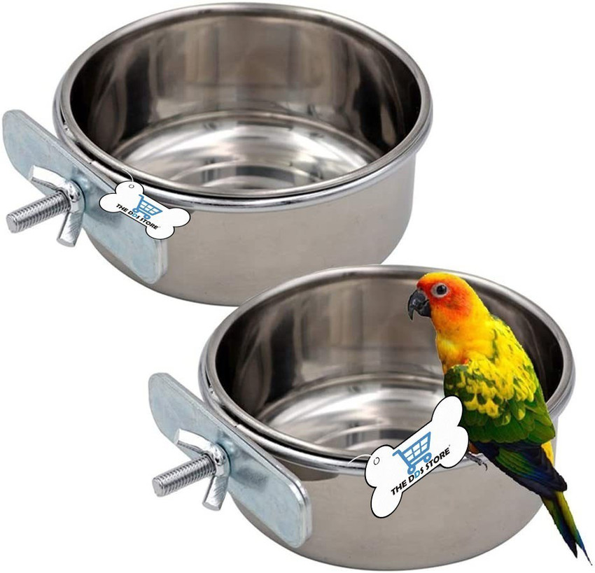THE DDS STORE Bird Feeding Dish Cups Parrot Food Bowl Holder Stainless Steel Coop Cup Bird Cage Water Bowl for Parakeet African Greys Conure Cockatiels Lovebird Budgie Chinchilla Clamp Holder 500.ml P...