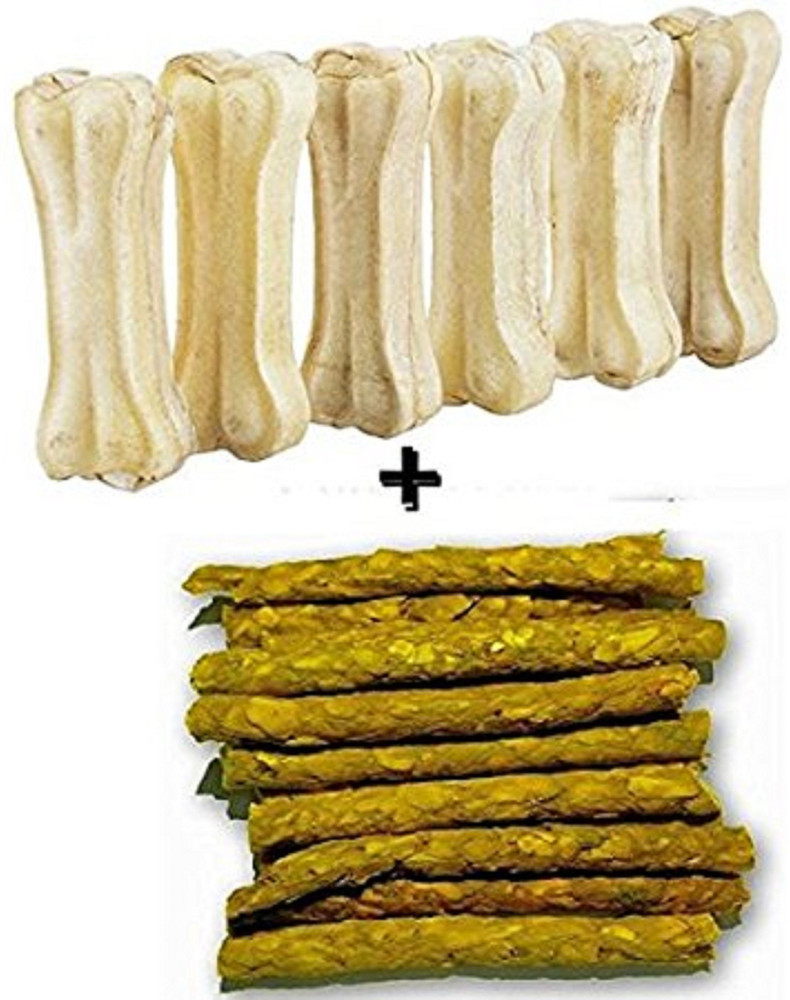 Foodie Puppies Chompsters Pressed Dog Bone 6 inches Pack of 6 bones and Chicken Sticks 1Kg Chicken Dog Chew