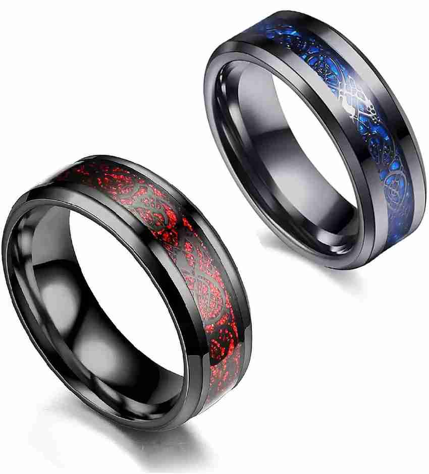 Ruhi Collection Combo of Black Blue Black Red Dragon Ring