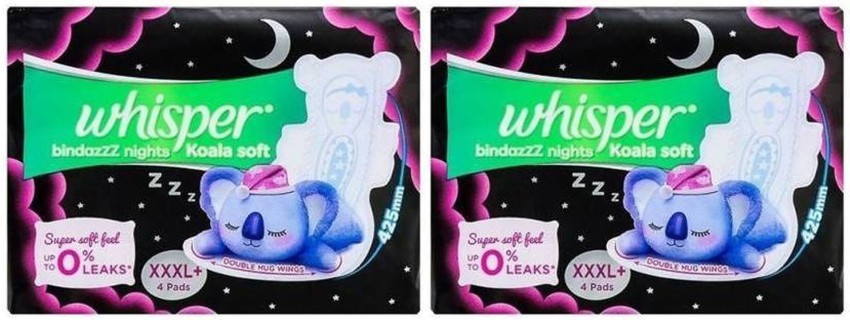 Whisper Bindazzz Nights Koala Soft Sanitary Pads, XXX-Large+ Pack of 8  Napkins