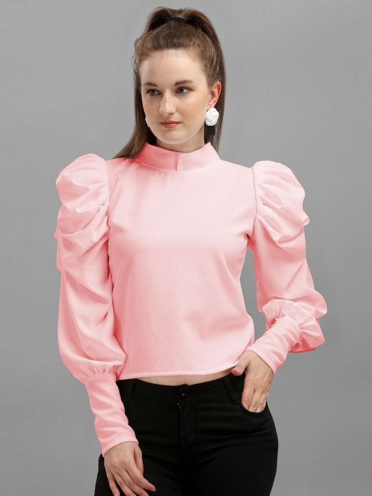 Puff sleeve pink cheap top