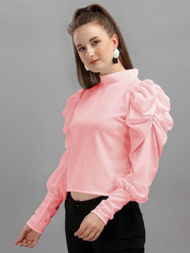 DL Fashion Casual Full Sleeve Solid Women Pink Top