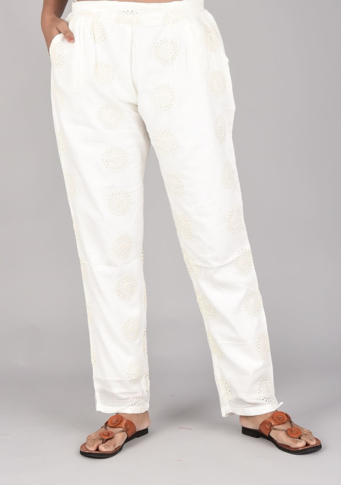 Straight White Cotton Pants  TJORI