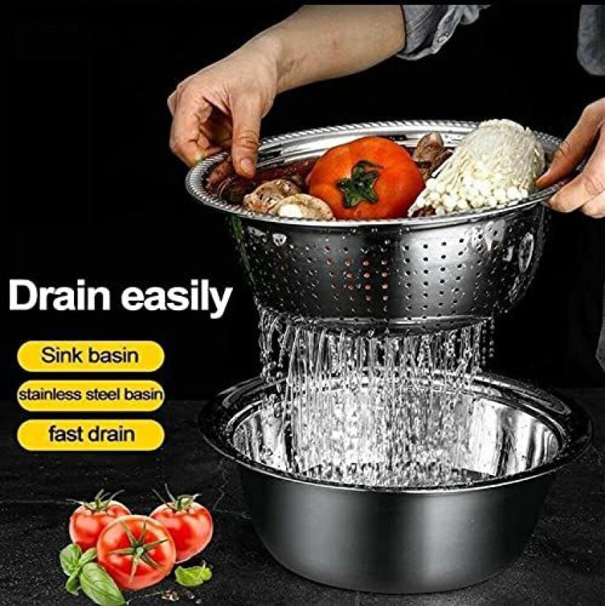 EVURAAJ ENTERPRISE 6 in 1 Kitchen Multipurpose Kitchen Stainless Steel  Bowl, Drain Basket, Julienne Graters for Vegetable Cutter,Vegetable/Fruit  Grater Kitchen Mesh Strainers(Set of 1 Strainer Price in India - Buy  EVURAAJ ENTERPRISE