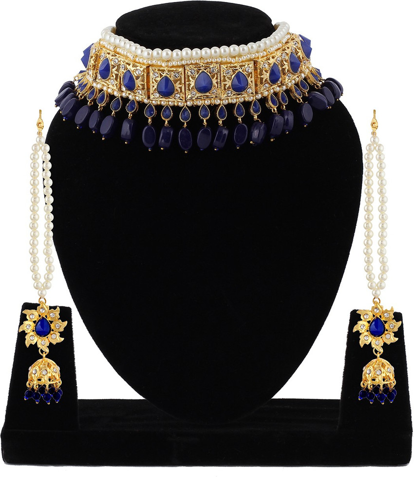 hurrio Mother of Pearl Gold plated Blue Jewellery Set Price in