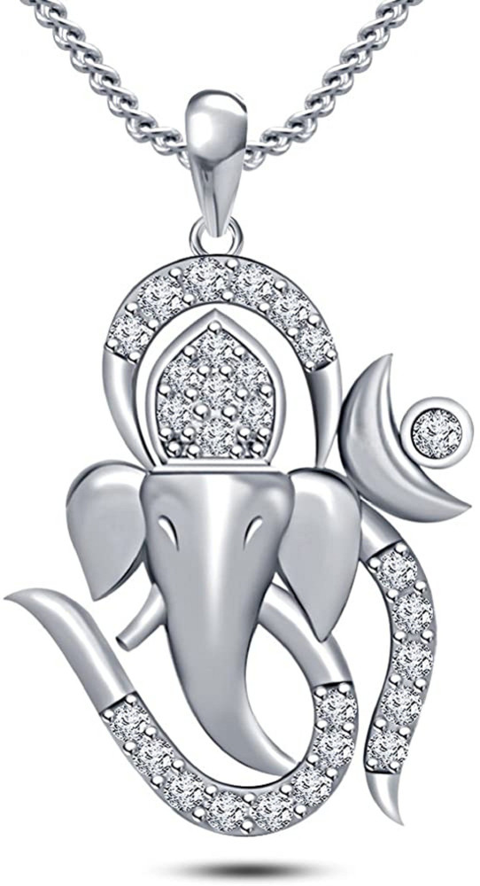 RS TRADING Platinum Plated CZ Lord Ganesha Pendant with Chain 925