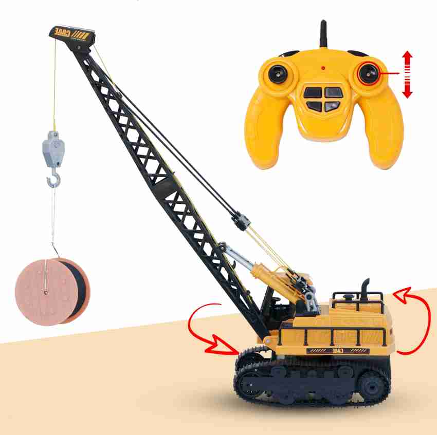 FIDDLERZ RC Remote Control Crane Tractor Toy Battery Powered Radio Control  Construction Crane & Heavy Metal Hook With Weight Music Sound Engineering  Truck - Yellow - RC Remote Control Crane Tractor Toy