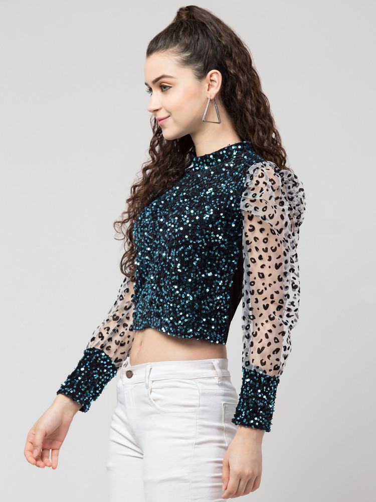 Fabitto Casual 3/4 Sleeve Printed Women Blue Top - Buy Fabitto Casual 3/4  Sleeve Printed Women Blue Top Online at Best Prices in India | Flipkart.com