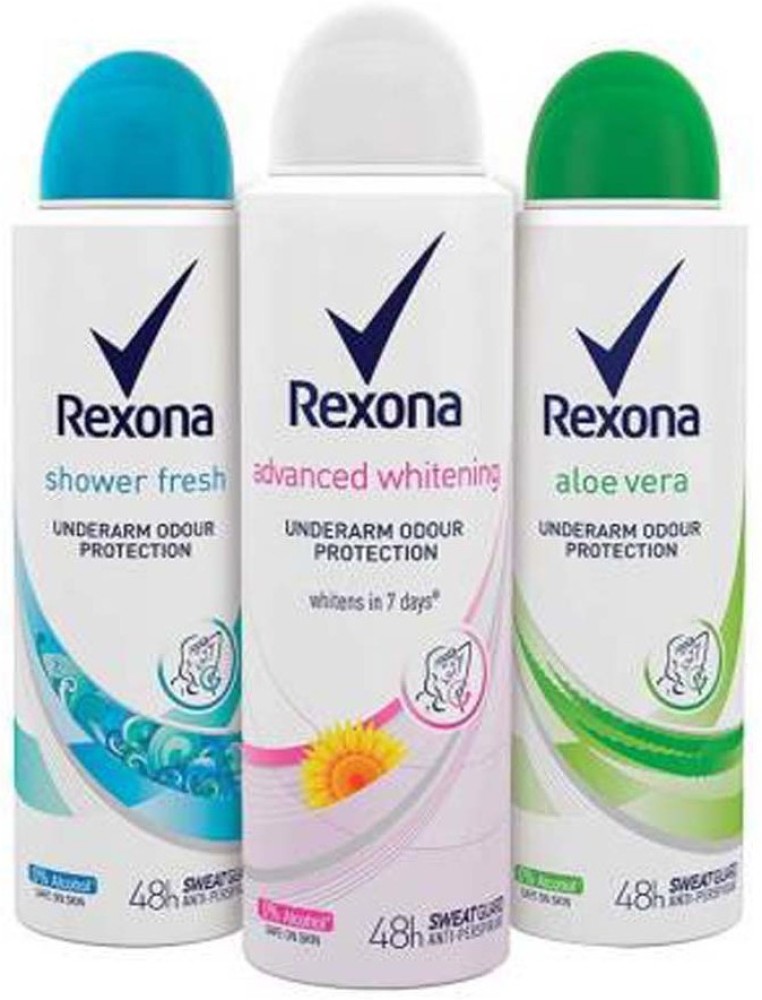 Rexona Shower Fresh , Aloe Vera , Advanced Whitening UOP 150ML (3) Deodorant  Spray - For Men & Women - Price in India, Buy Rexona Shower Fresh , Aloe  Vera , Advanced