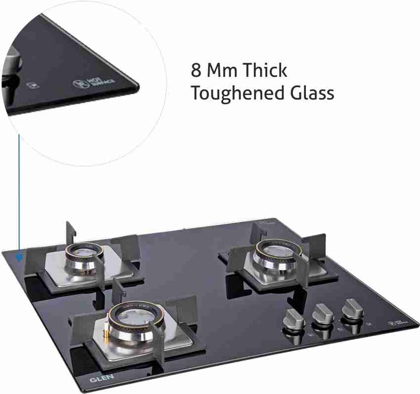 Glen Auto Built in Hob 1063 SQ Double Brass burners Glass Automatic Hob