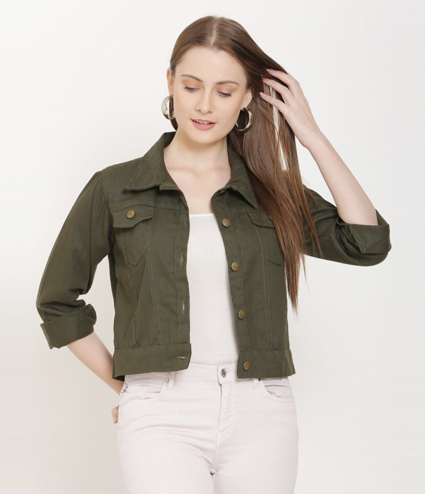 Green denim jacket for girls outlet