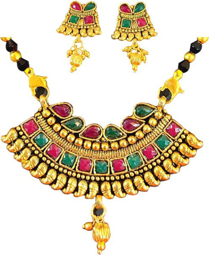 Black metal online necklace set flipkart