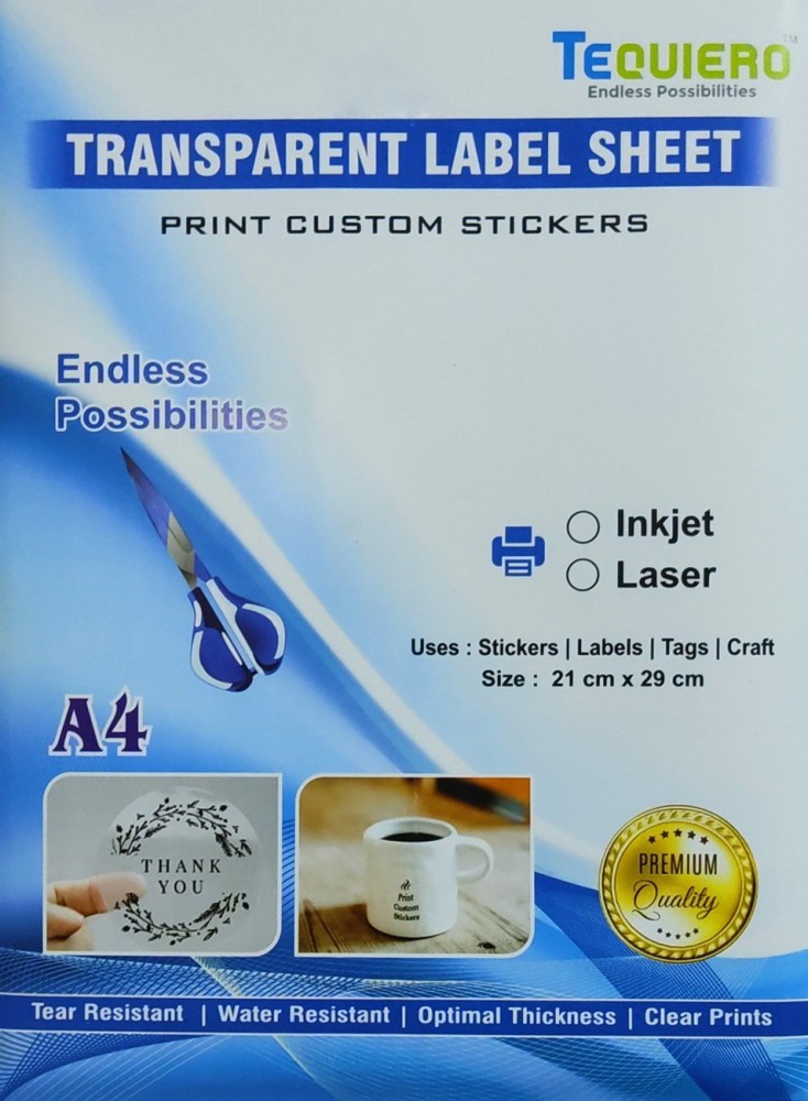 100 Sheets A4 Clear Sticker Paper Inkjet Printer Label Sheet