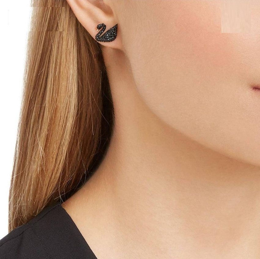 Swarovski black sales swan pearl earrings