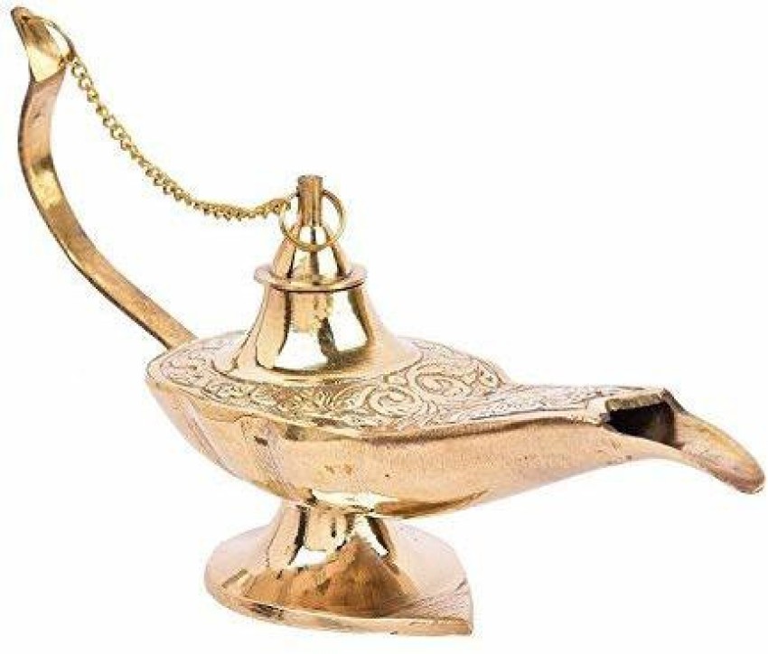 SANJU Antique Brass Aladdin Chirag Genie Lamp Oil Burner Vintage