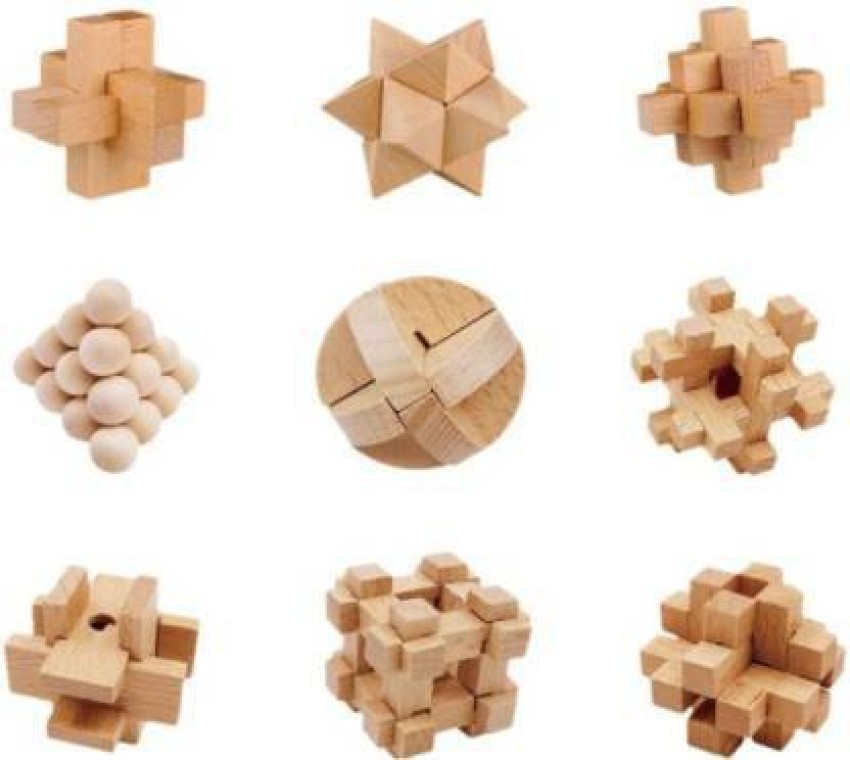 Wooden Cube 3D IQ puzzle game brain teaser 18 pcs