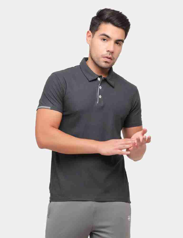 Buy Men Grey Solid Polo Neck T-shirt Online - 746174