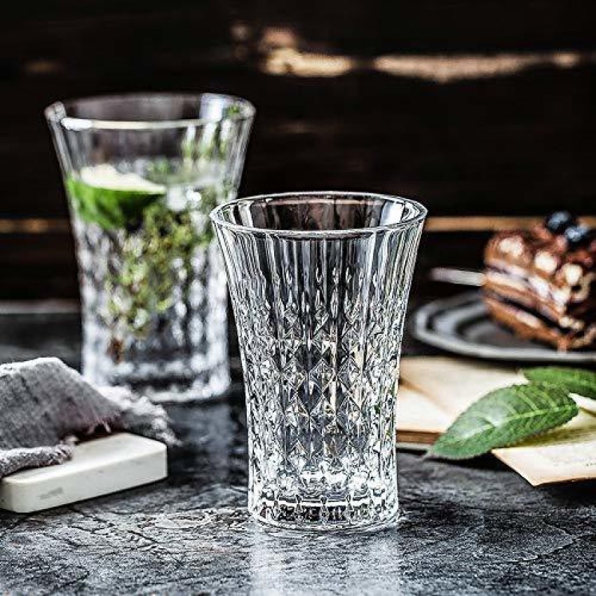 RIAVI ENTERPRISE (Pack of 6) Crystal Cut Water Glasses - 300 ml Set of 6  Transparent Long Glass, Highball Glasses, Juice Glass