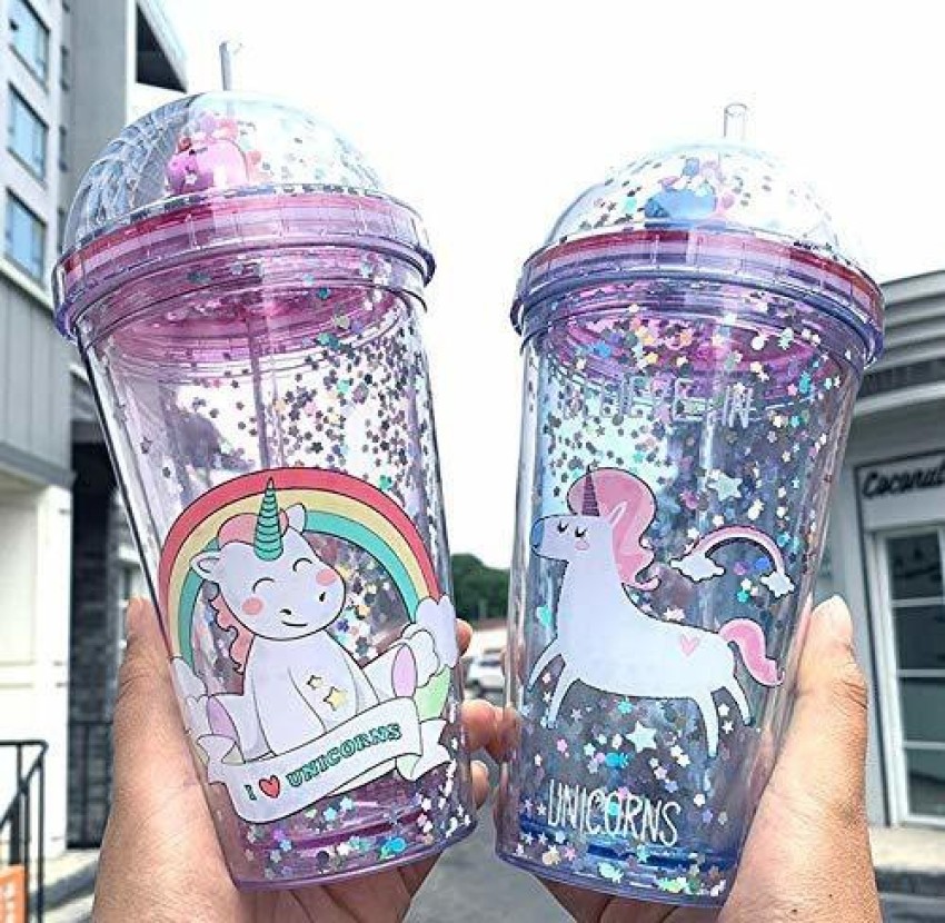 Unicorn Glitter Water Bottle with Straw