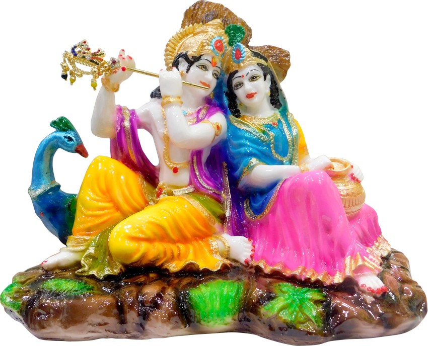 Charming Radha Krishna Gold Plated Marble Idol