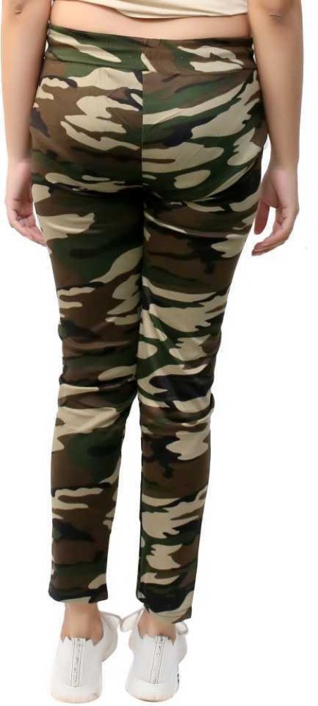 Trusha Dresses Women's Slim Fit Multicolour Army Print Track Pants