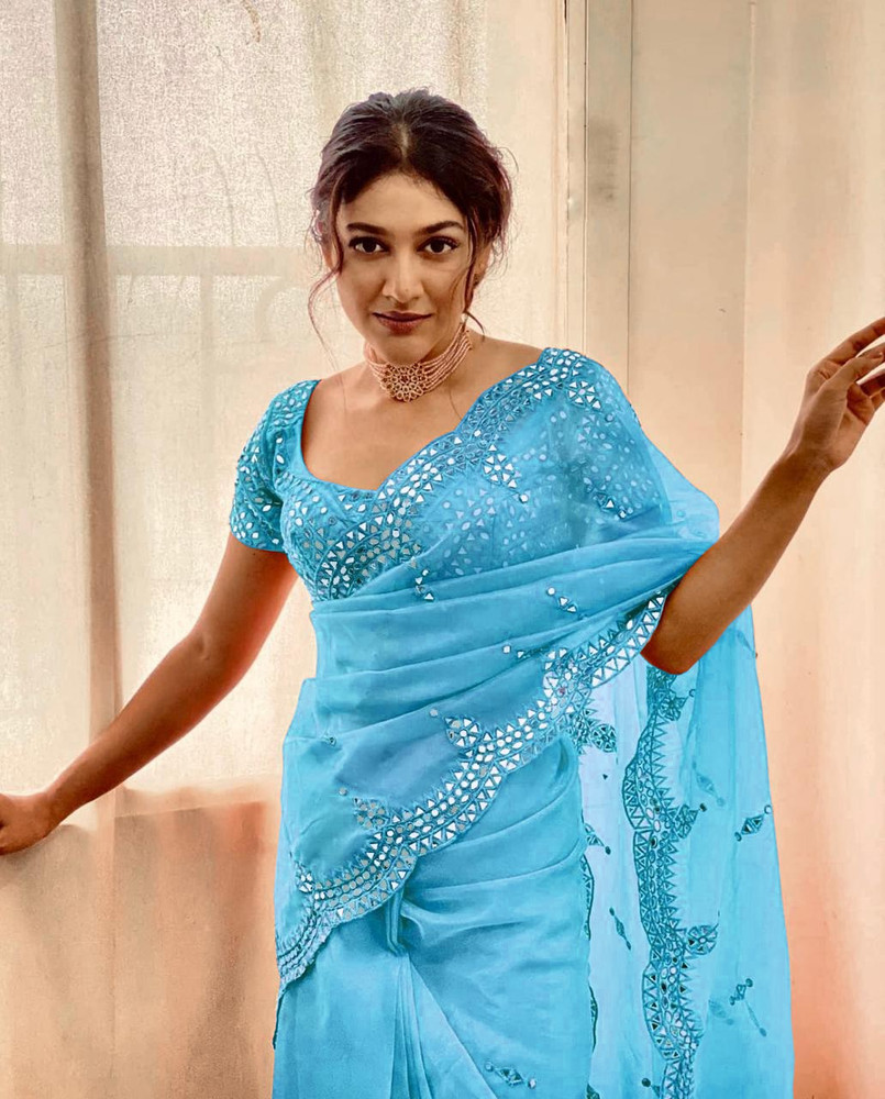 Buy Vinayak Textile Embroidered Embellished Bollywood Organza Blue Sarees Online Best Price In India Flipkart
