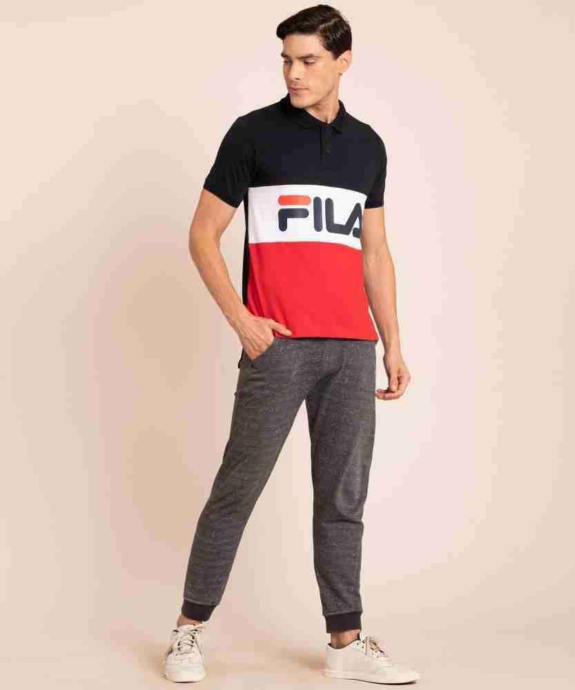 FILA Colorblock Men Polo Neck White Black T Shirt Buy FILA