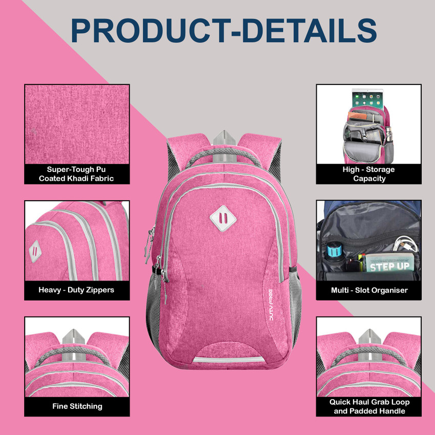 DUTY FREE Large 40 L Laptop Backpack Laptop Bag for Casual School College Office With Rain Cover Men and Women 40 L Laptop Backpack PINK Price in India Flipkart