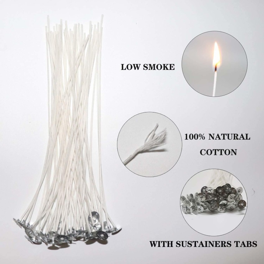 Candle Wick Thread Cotton roll 100 Gm with 100 Piece Wick sustainers, White